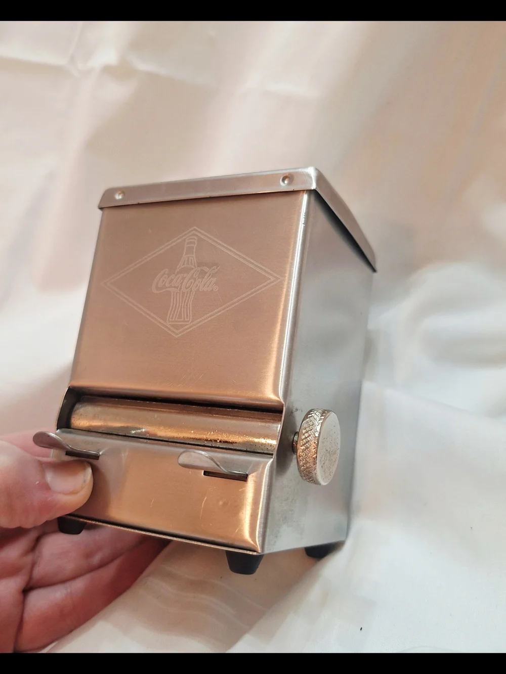 Vintage Coca-Cola Branded Stainless Steel Toothpick Dispenser- Silver